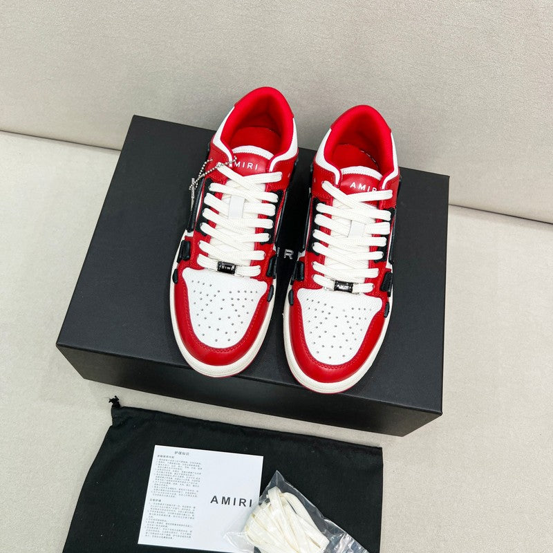 AMIRI Red, White & Black Bone-Detail Low-Top Sneakers
