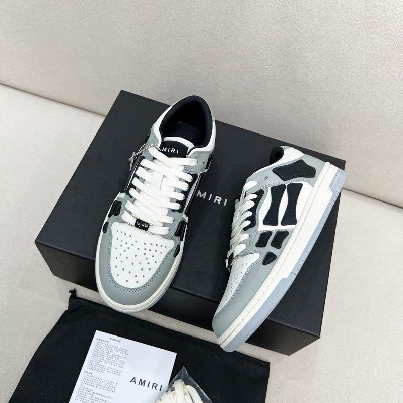 AMIRI Grey, White & Black Bone-Detail Low-Top Sneakers