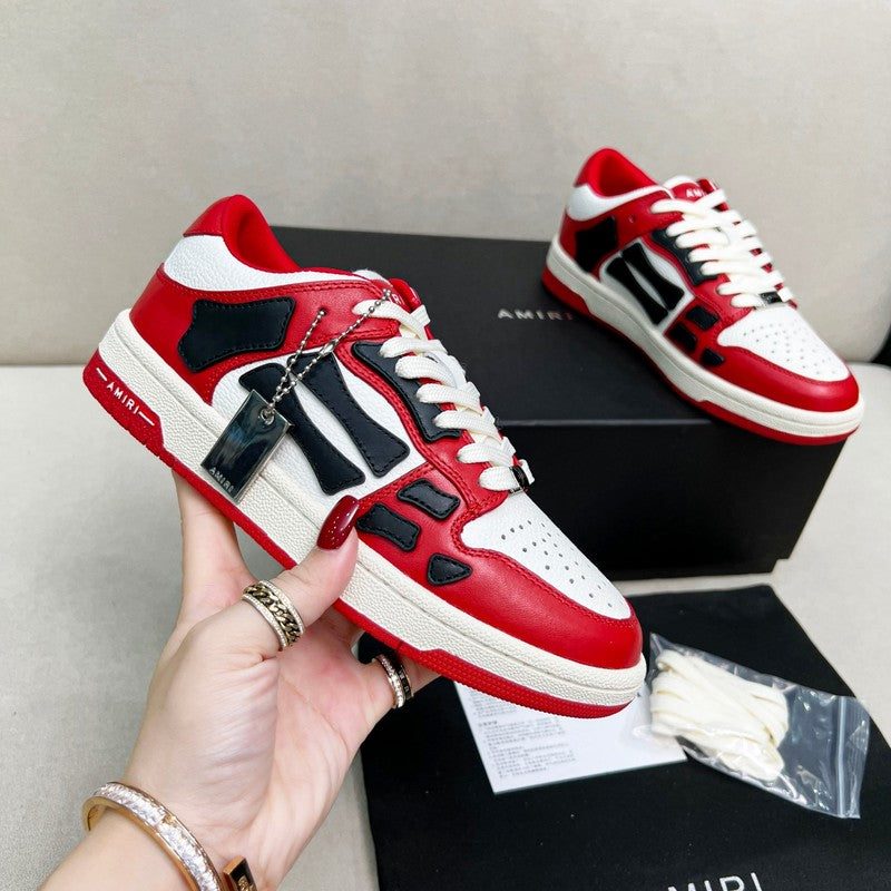 AMIRI Red, White & Black Bone-Detail Low-Top Sneakers