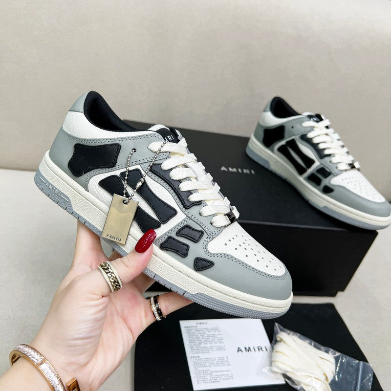 AMIRI Grey, White & Black Bone-Detail Low-Top Sneakers