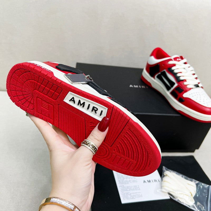 AMIRI Red, White & Black Bone-Detail Low-Top Sneakers