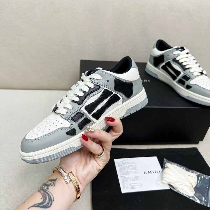 AMIRI Grey, White & Black Bone-Detail Low-Top Sneakers