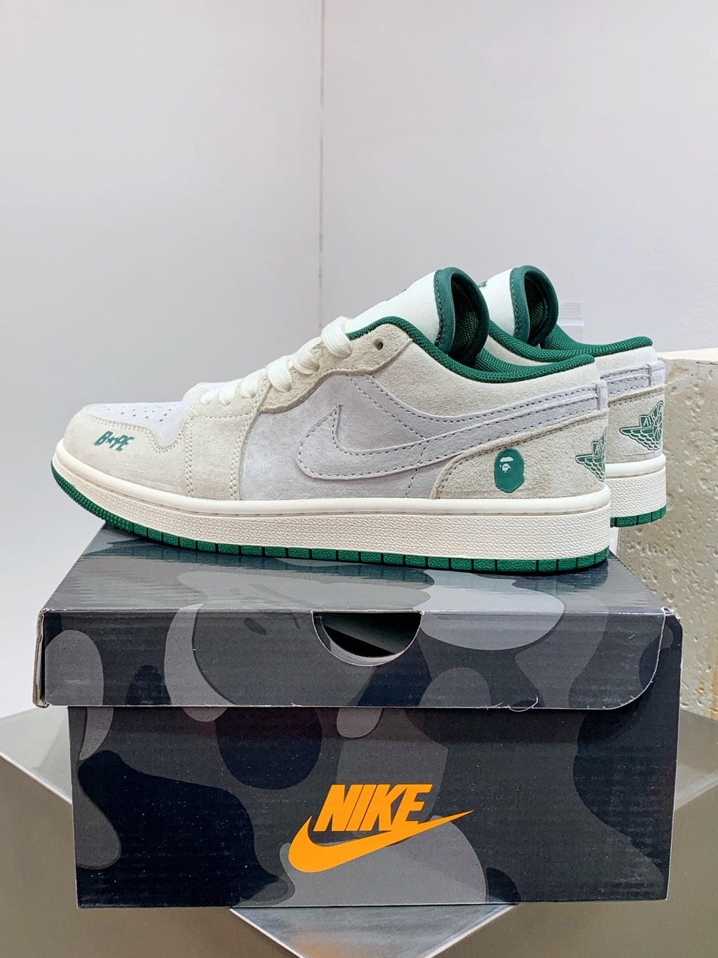 BAPE Low-Top Sneakers | Cream / Light Grey / Green