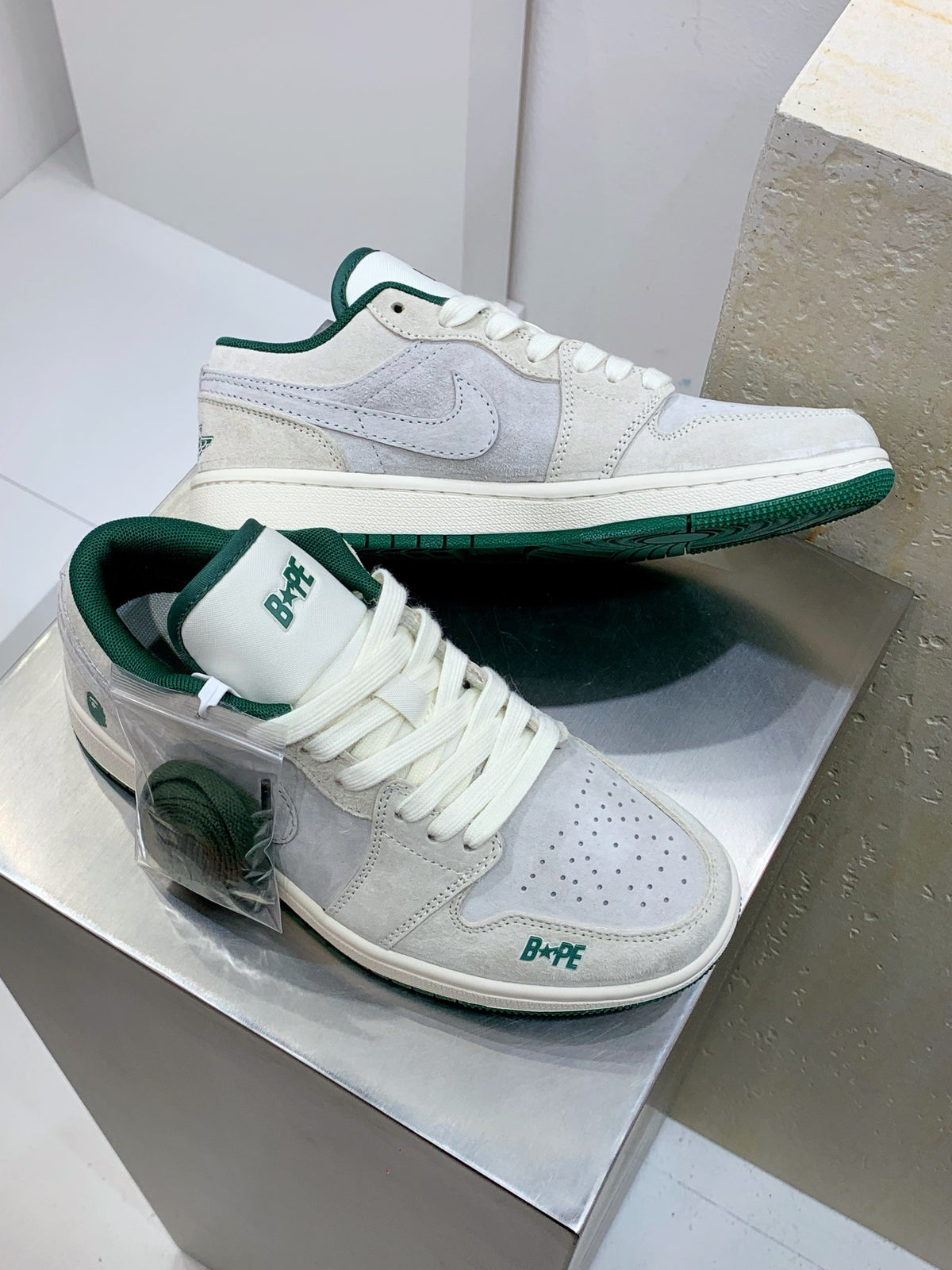 BAPE Low-Top Sneakers | Cream / Light Grey / Green
