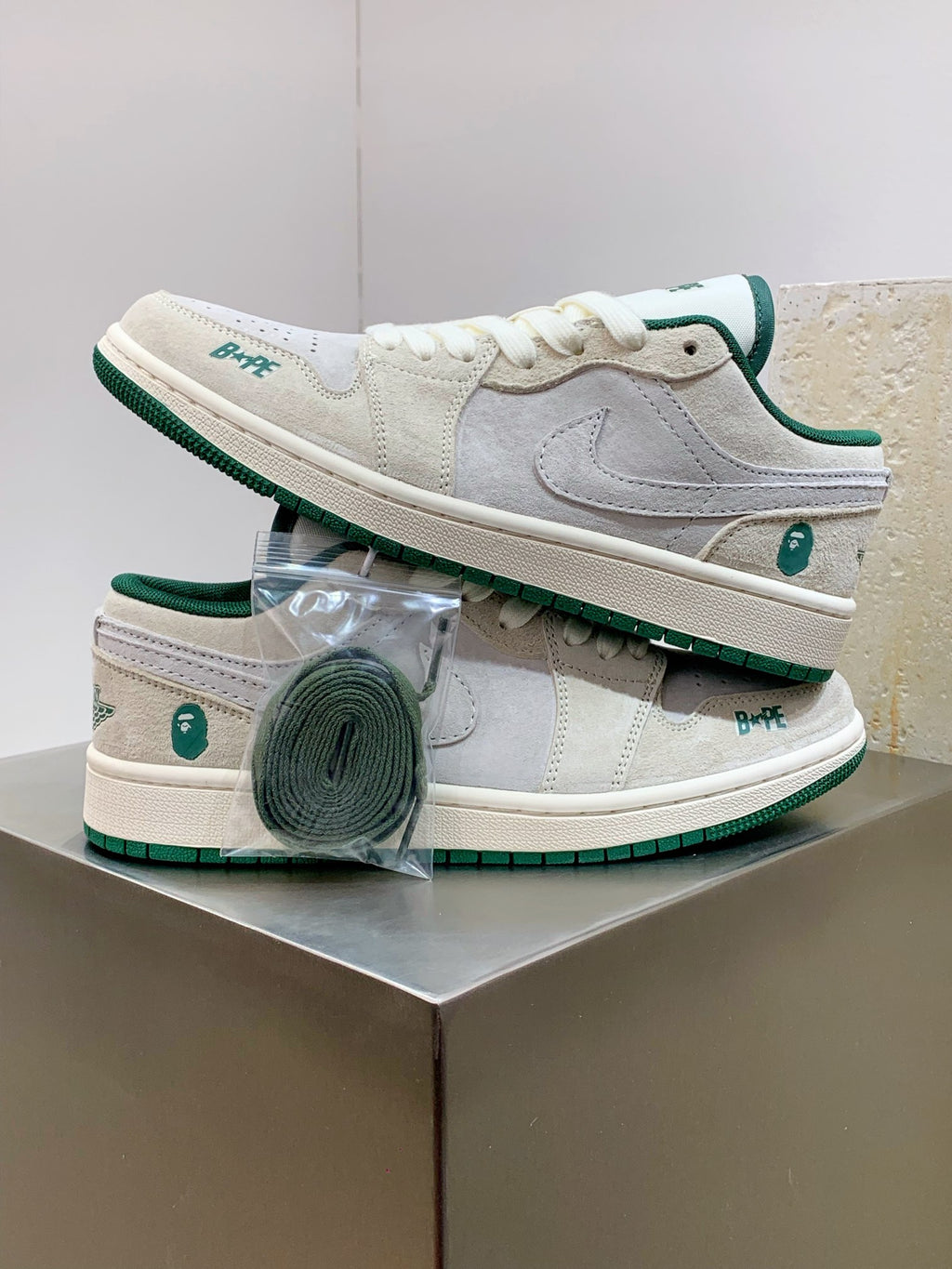 BAPE Low-Top Sneakers | Cream / Light Grey / Green