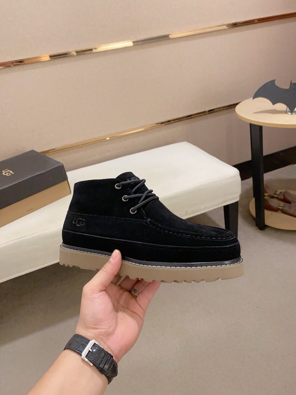 UGG Black Moc-Toe Lace-Up Ankle Boots