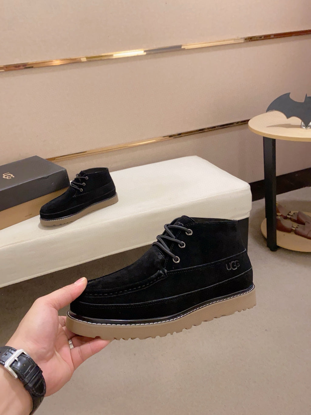 UGG Black Moc-Toe Lace-Up Ankle Boots