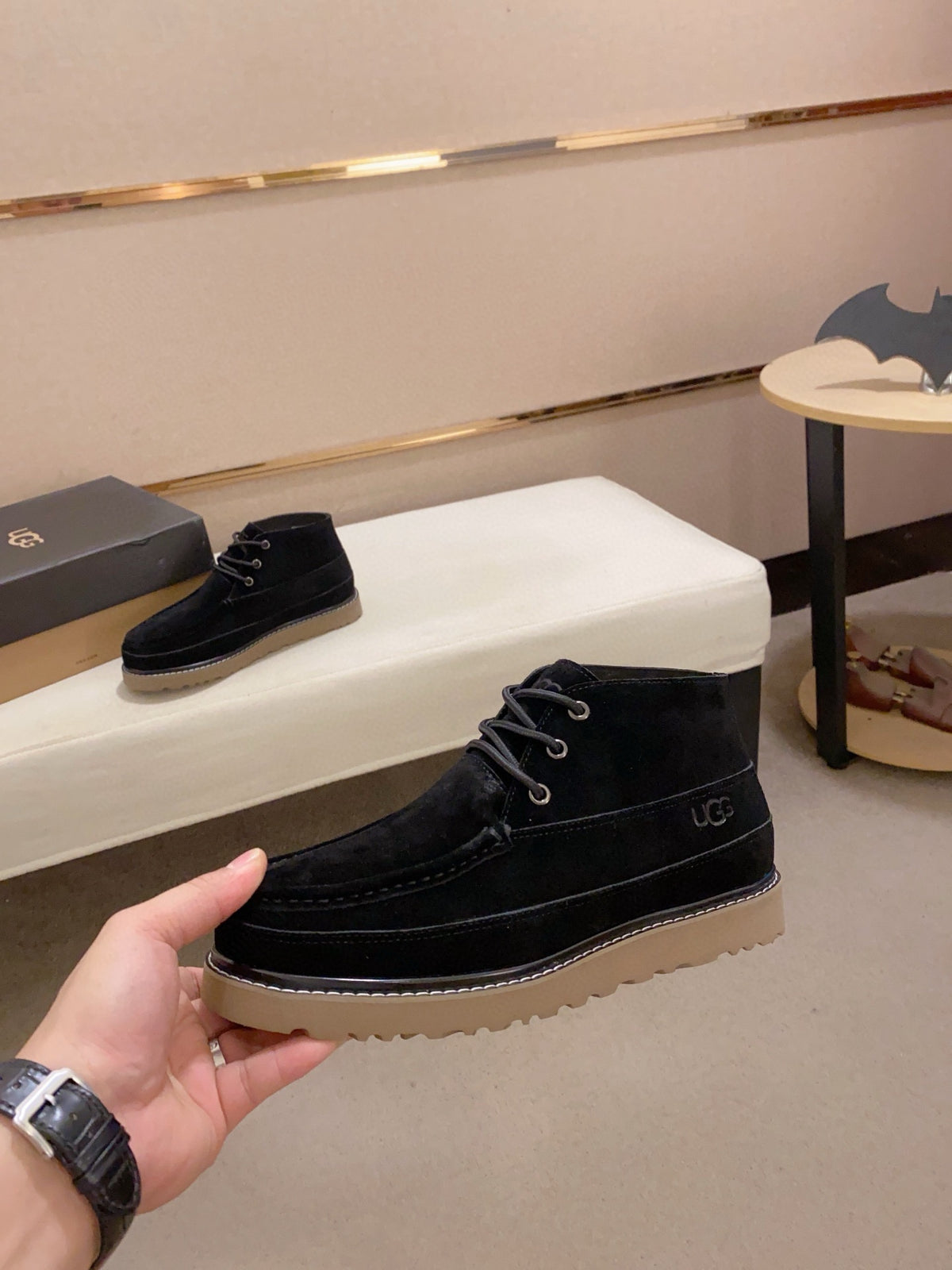 UGG Black Moc-Toe Lace-Up Ankle Boots