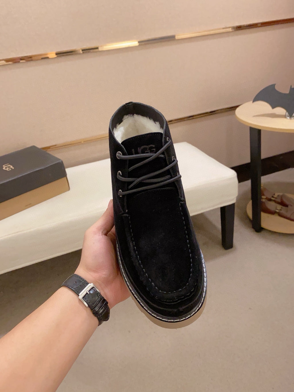 UGG Black Moc-Toe Lace-Up Ankle Boots