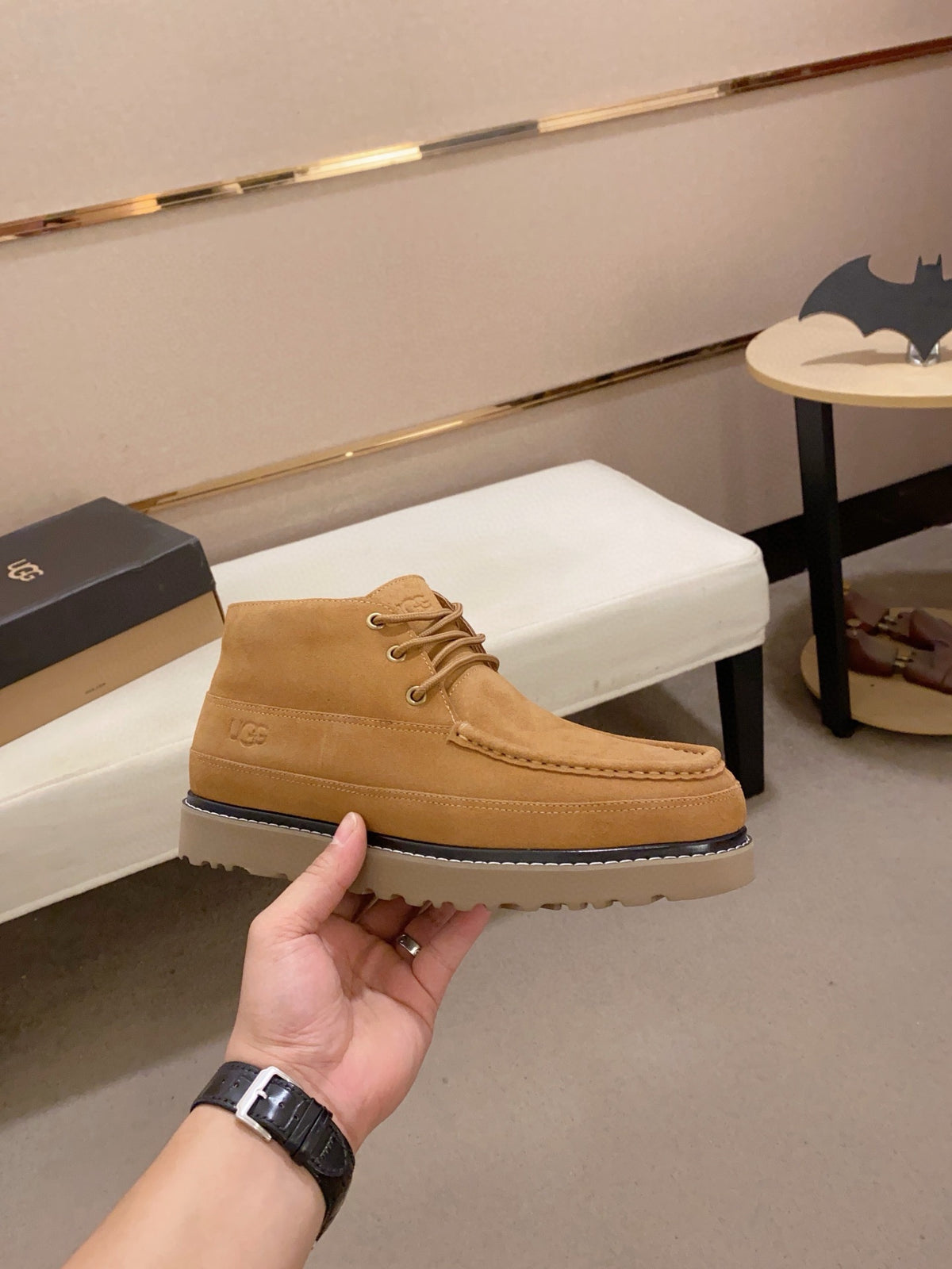 UGG Tan Moc-Toe Lace-Up Ankle Boots