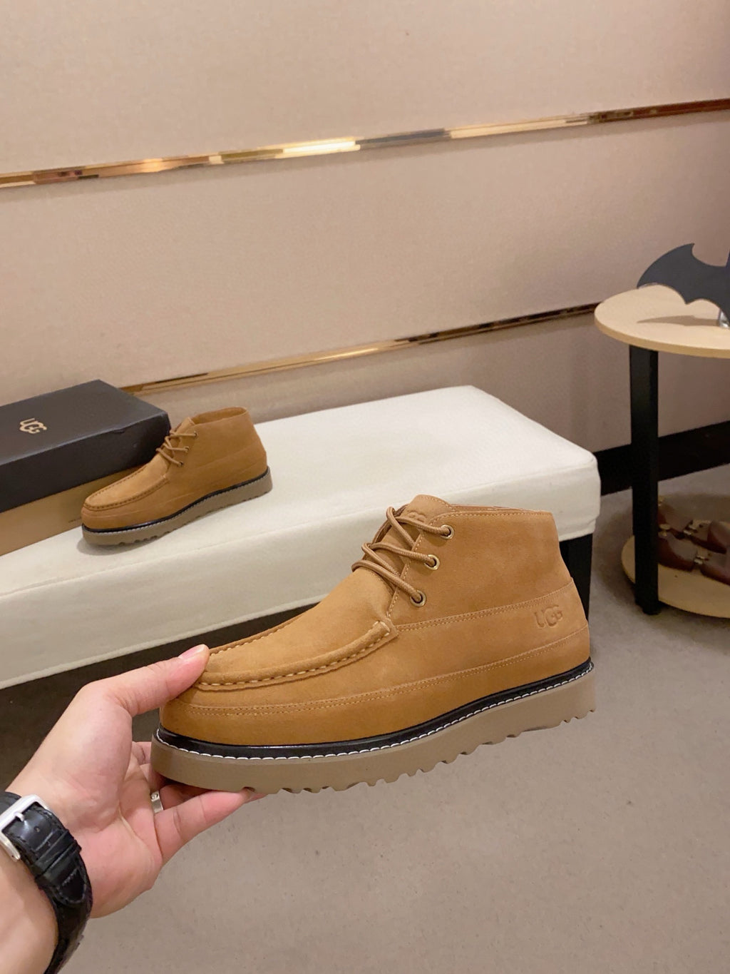 UGG Tan Moc-Toe Lace-Up Ankle Boots