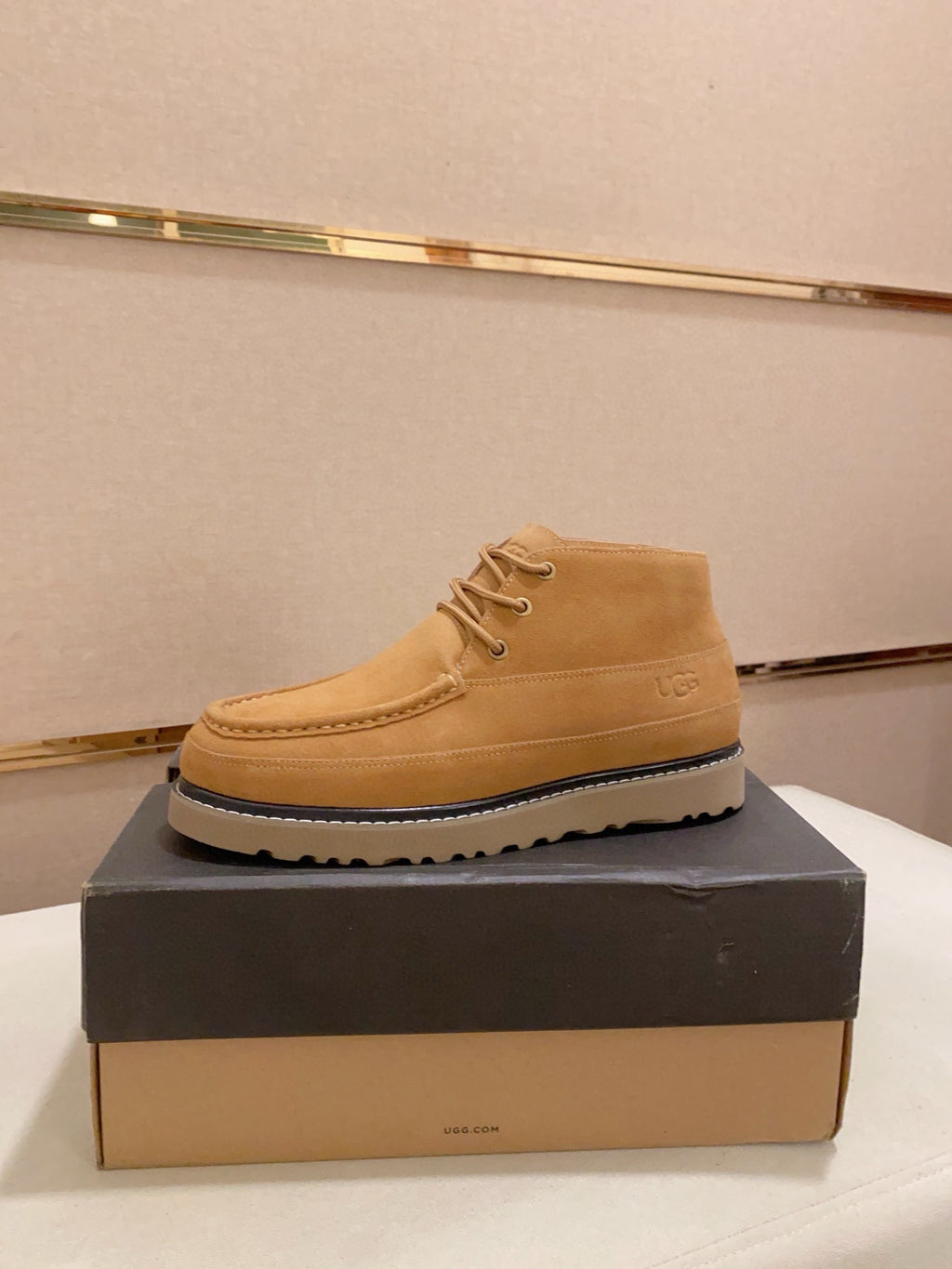 UGG Tan Moc-Toe Lace-Up Ankle Boots