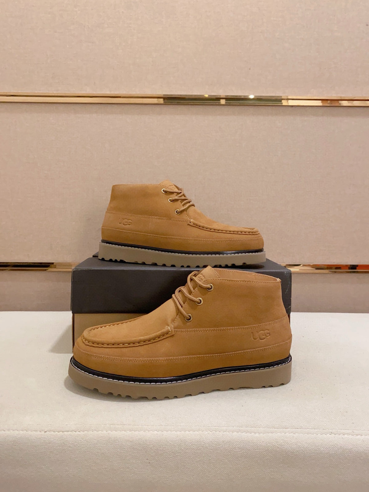 UGG Tan Moc-Toe Lace-Up Ankle Boots