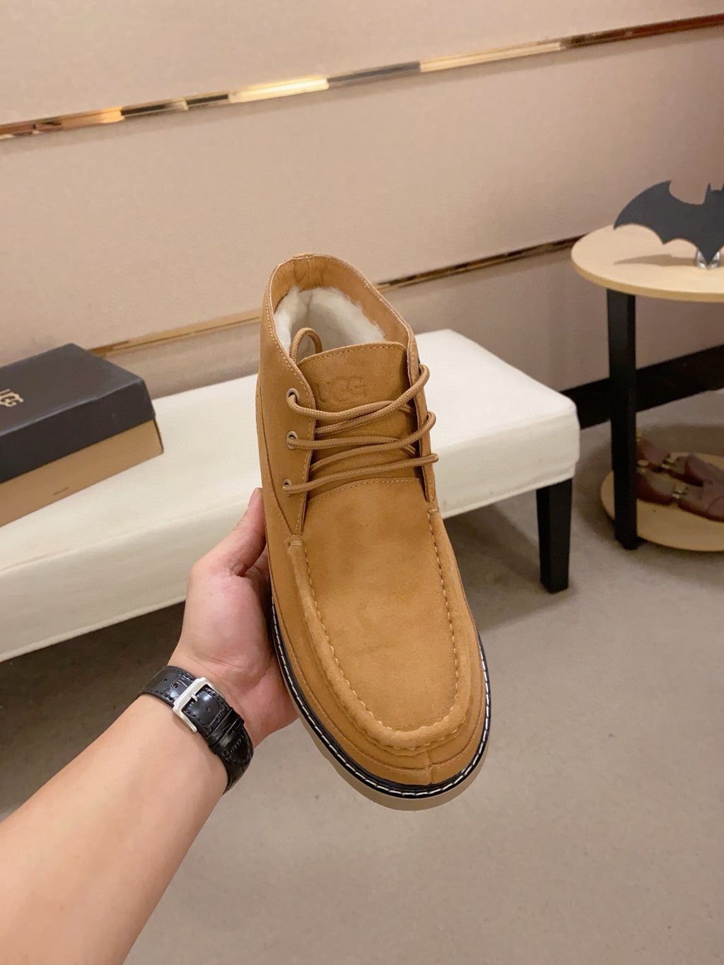 UGG Tan Moc-Toe Lace-Up Ankle Boots