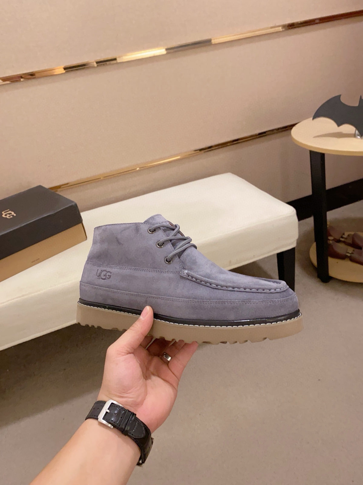 UGG Grey Moc-Toe Lace-Up Ankle Boots