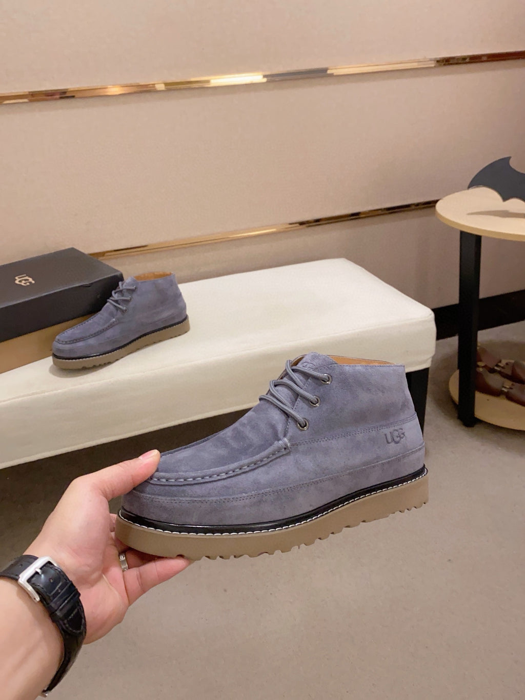 UGG Grey Moc-Toe Lace-Up Ankle Boots