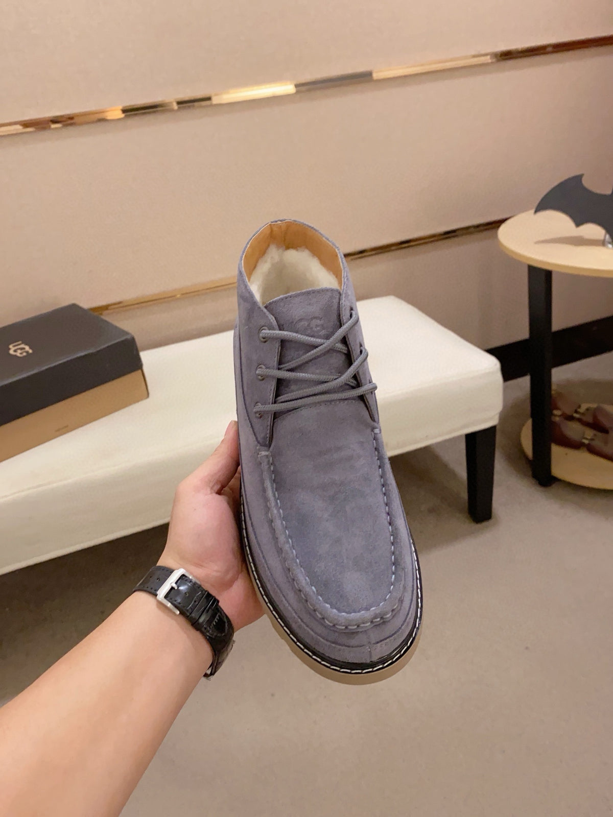 UGG Grey Moc-Toe Lace-Up Ankle Boots
