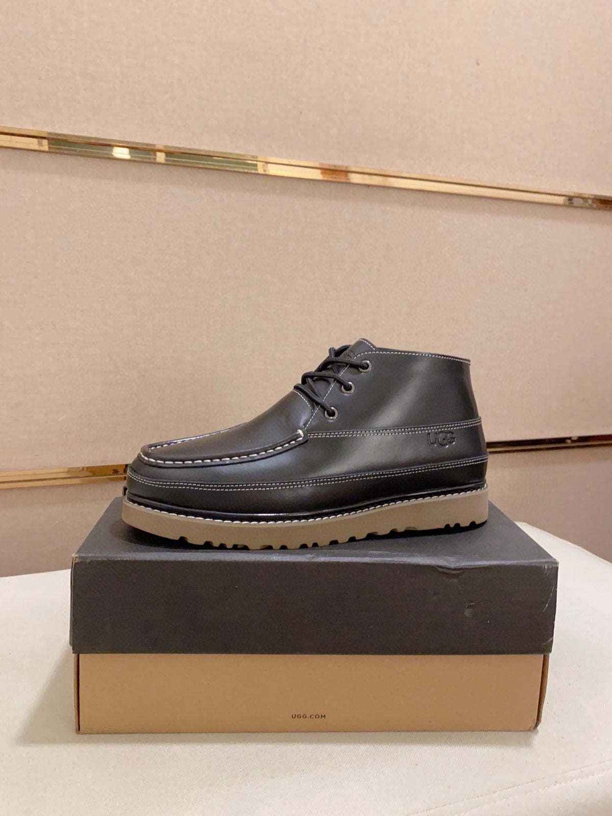 UGG Black Contrast-Stitch Moc-Toe Ankle Boots