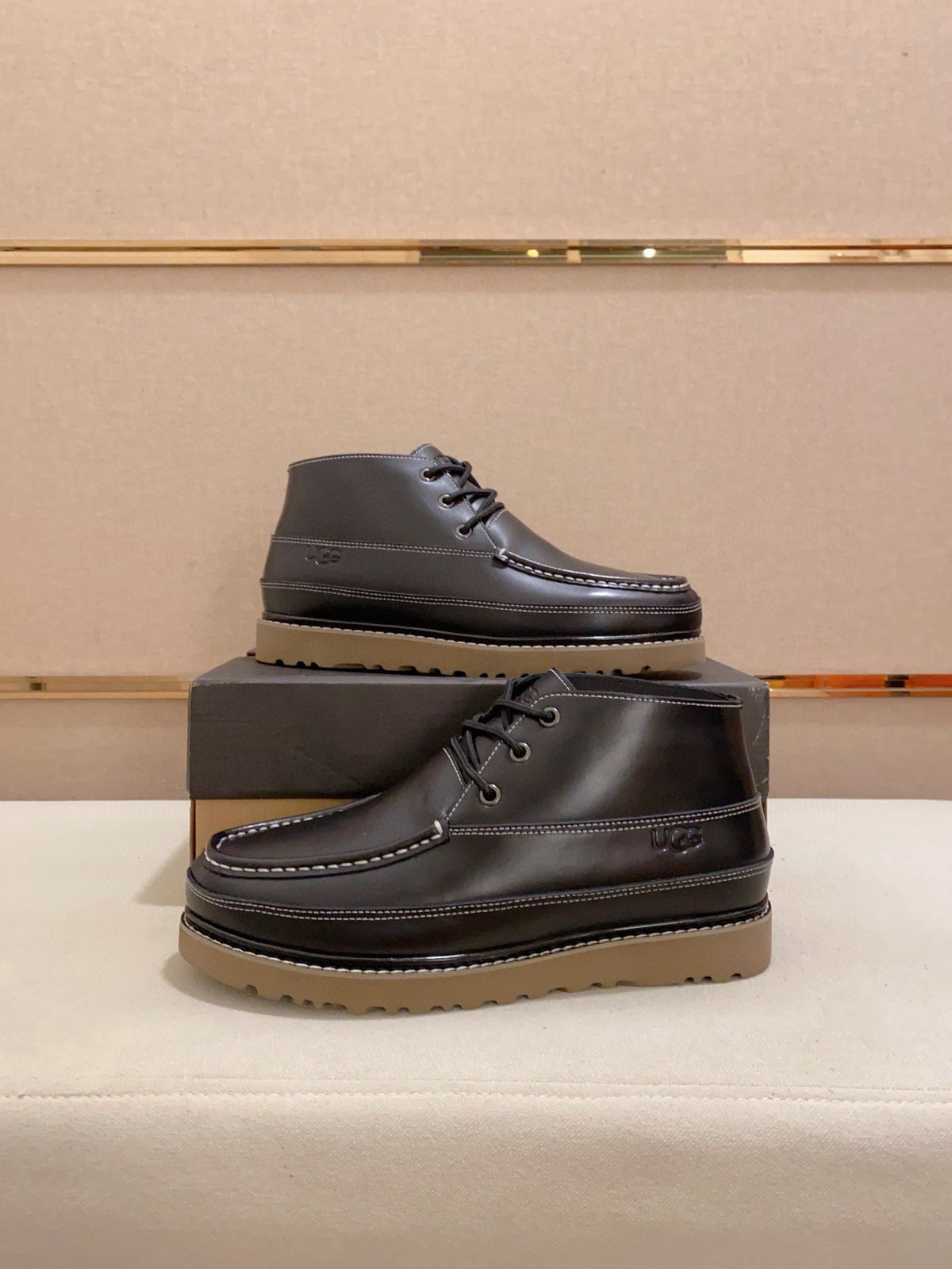 UGG Black Contrast-Stitch Moc-Toe Ankle Boots