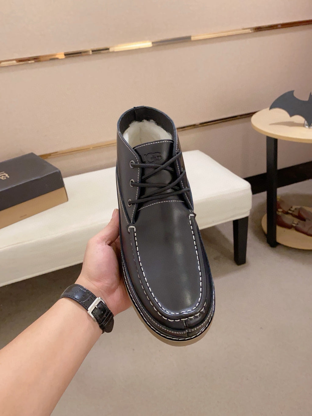 UGG Black Contrast-Stitch Moc-Toe Ankle Boots