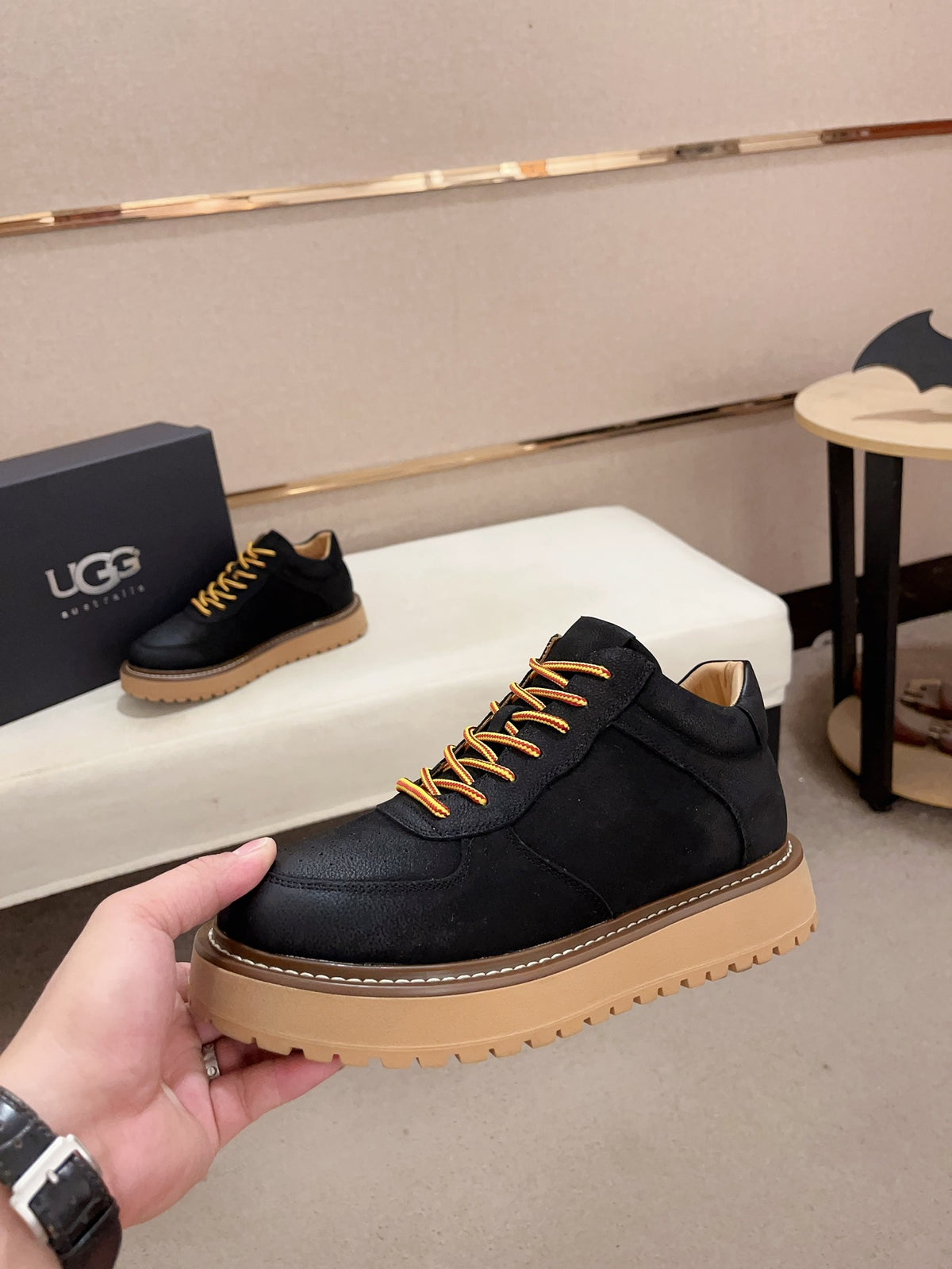 UGG Black Chunky-Sole Lace-Up Sneakers