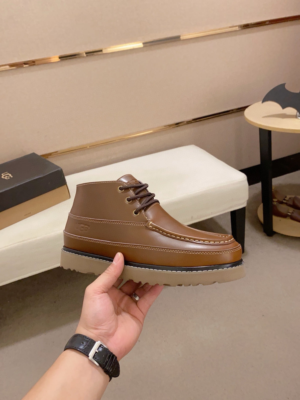 UGG Brown Moc-Toe Lace-Up Ankle Boots