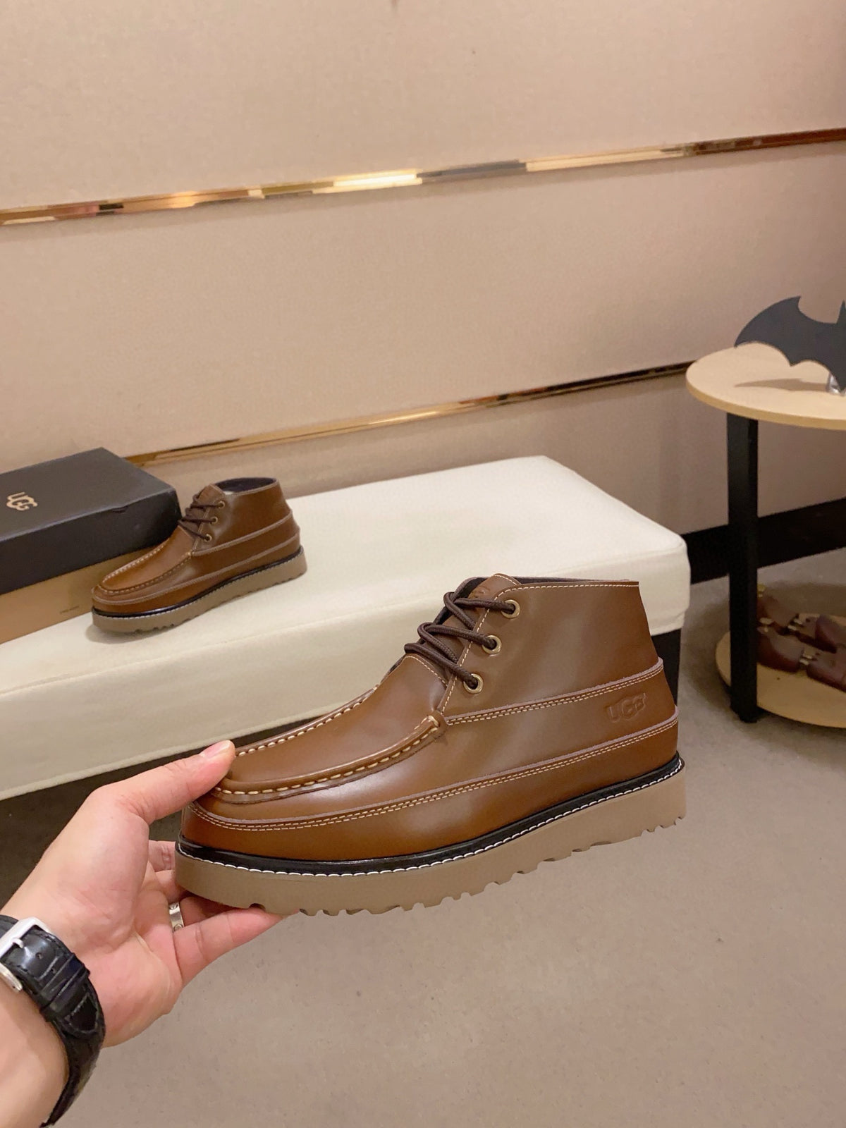 UGG Brown Moc-Toe Lace-Up Ankle Boots