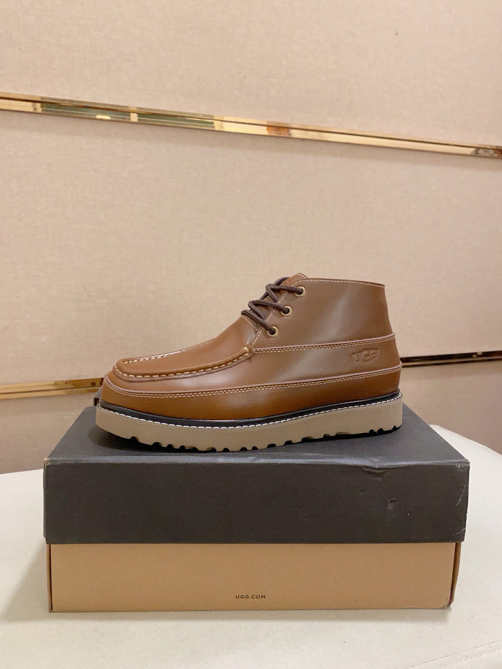 UGG Brown Moc-Toe Lace-Up Ankle Boots