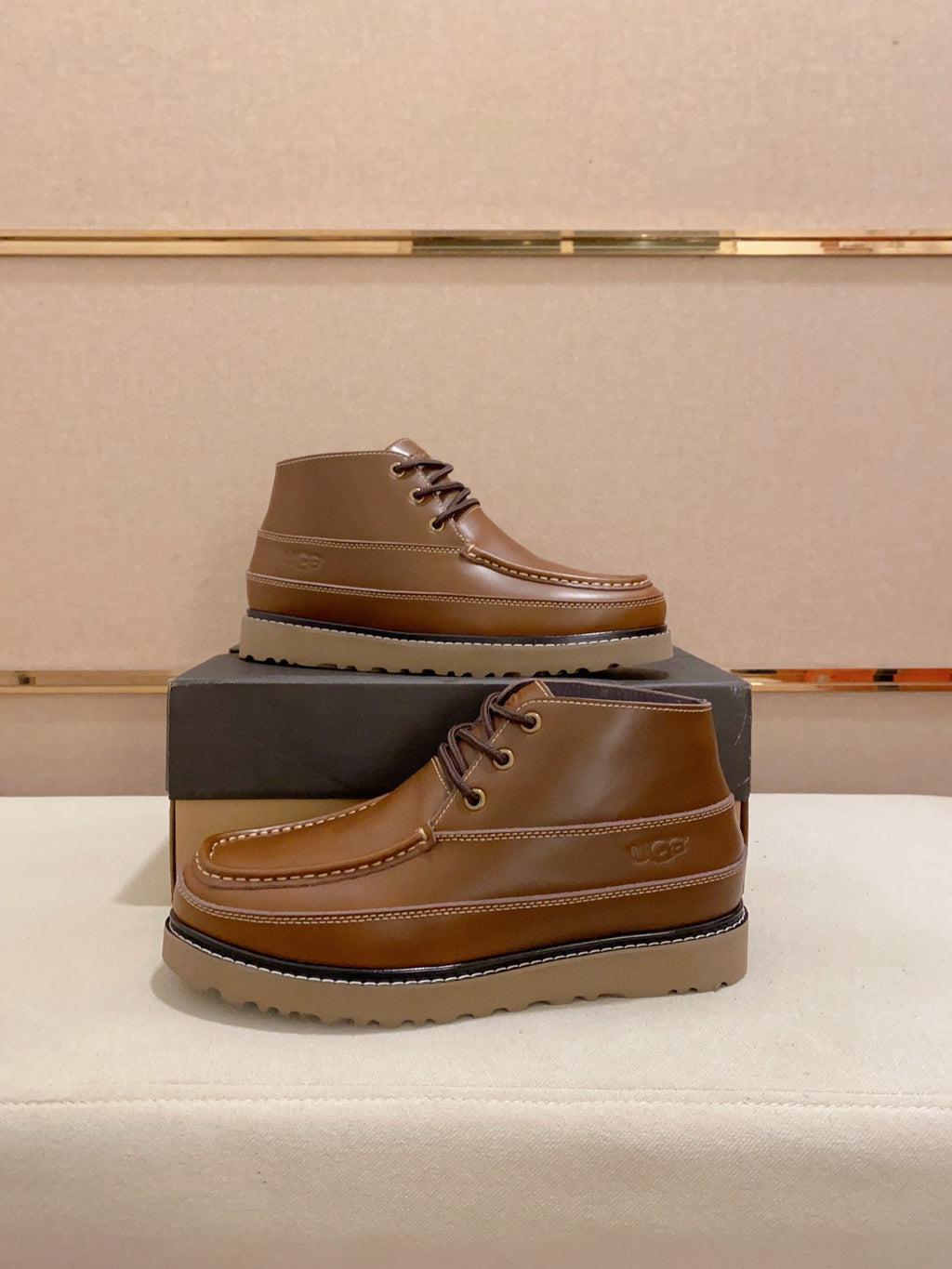 UGG Brown Moc-Toe Lace-Up Ankle Boots