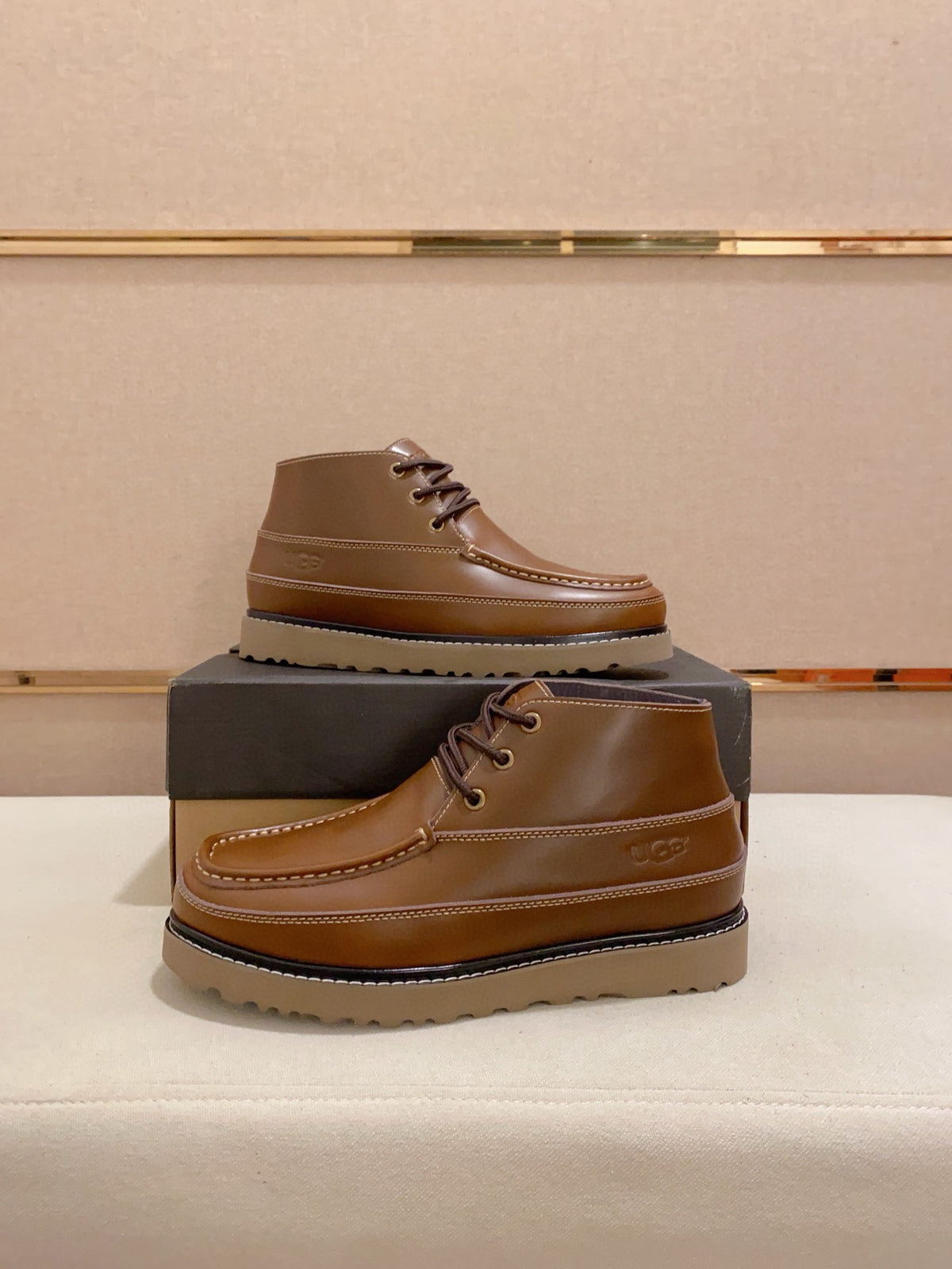 UGG Brown Moc-Toe Lace-Up Ankle Boots