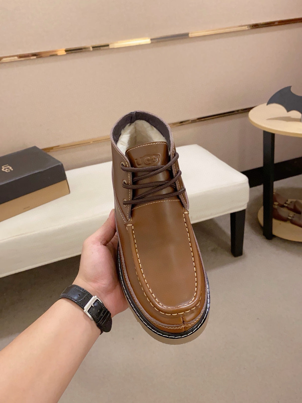 UGG Brown Moc-Toe Lace-Up Ankle Boots