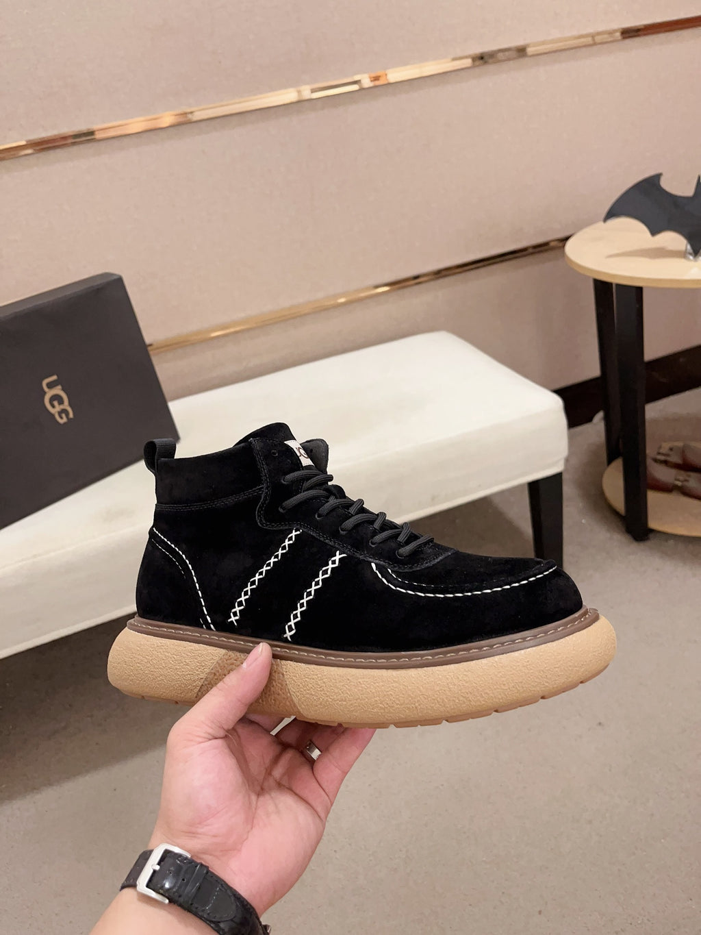 UGG Black Cross-Stitch Lace-Up Ankle Boots