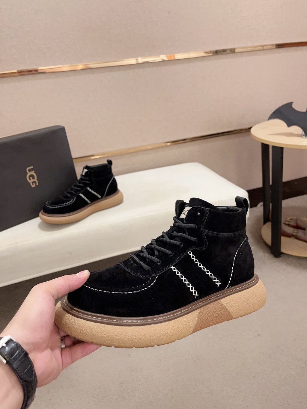 UGG Black Cross-Stitch Lace-Up Ankle Boots