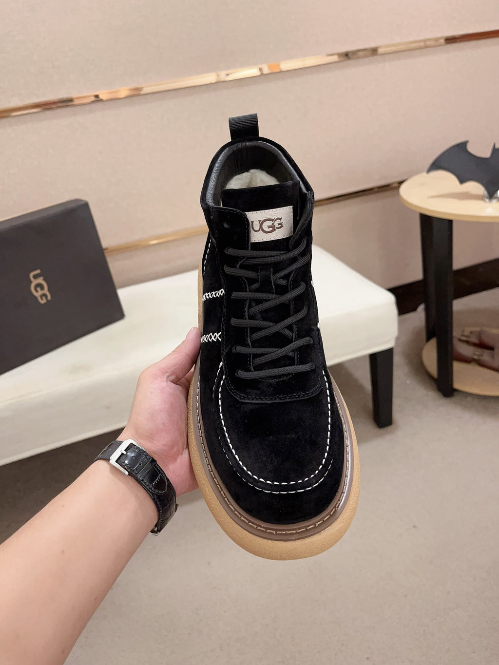 UGG Black Cross-Stitch Lace-Up Ankle Boots