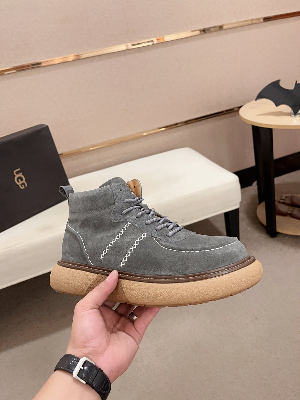 UGG Grey Cross-Stitch Lace-Up Ankle Boots