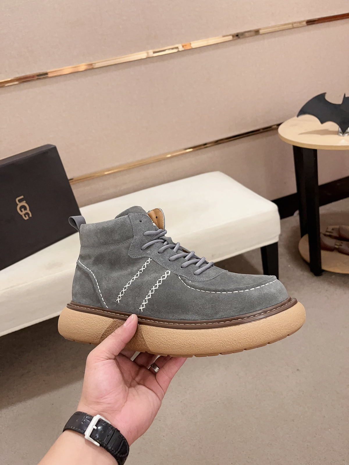 UGG Grey Cross-Stitch Lace-Up Ankle Boots