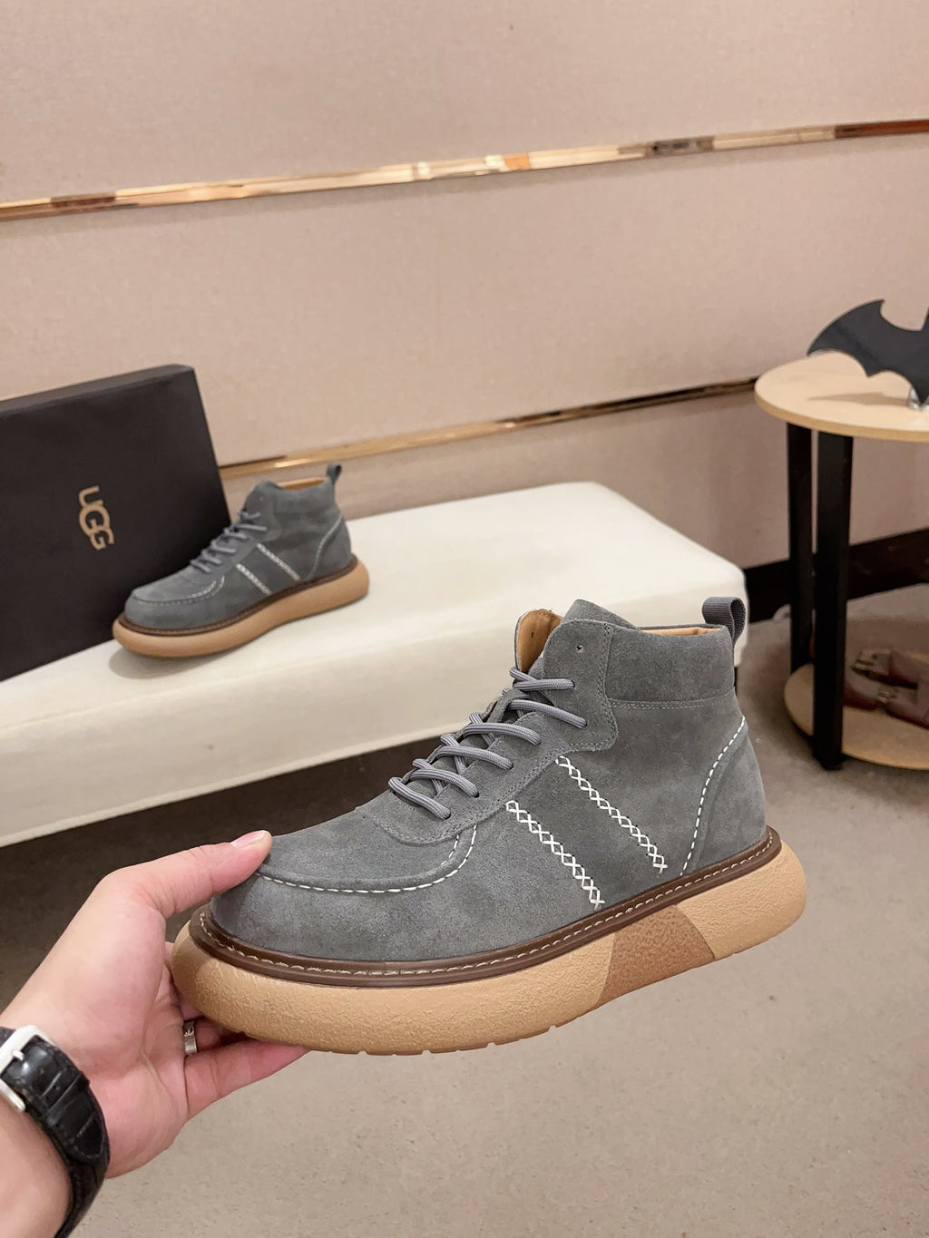 UGG Grey Cross-Stitch Lace-Up Ankle Boots