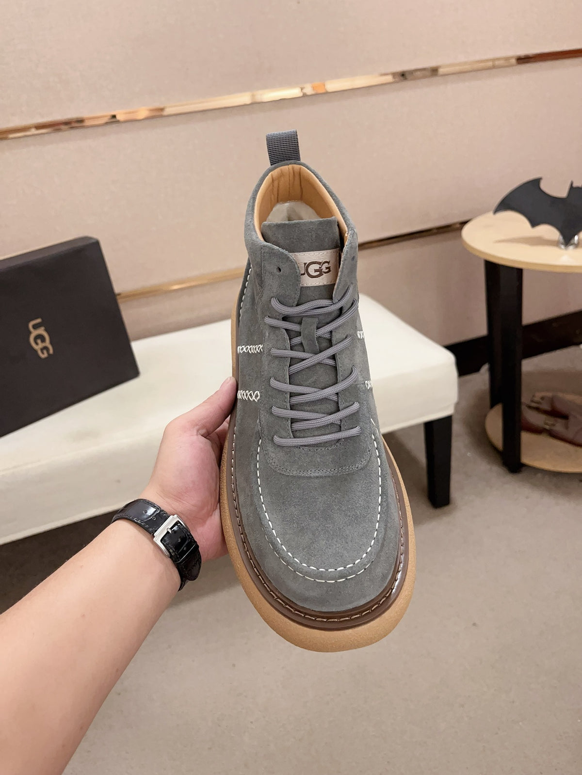UGG Grey Cross-Stitch Lace-Up Ankle Boots