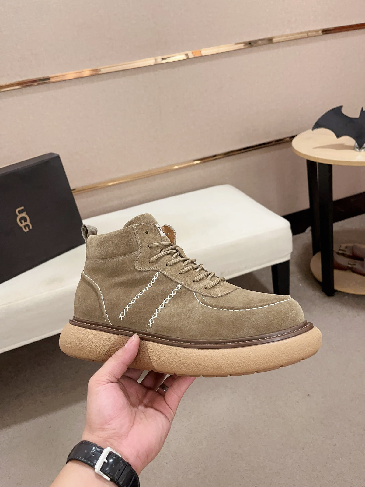 UGG Khaki Cross-Stitch Lace-Up Ankle Boots