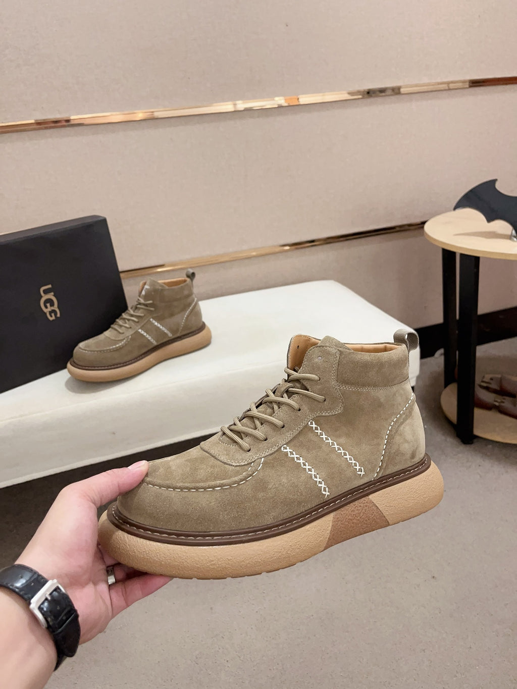 UGG Khaki Cross-Stitch Lace-Up Ankle Boots
