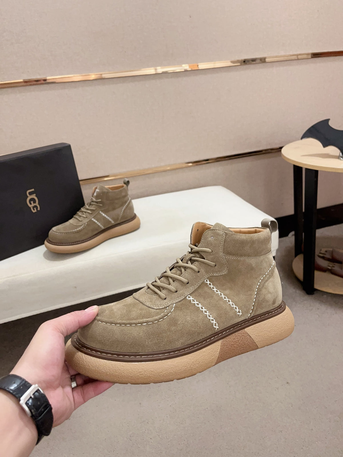 UGG Khaki Cross-Stitch Lace-Up Ankle Boots
