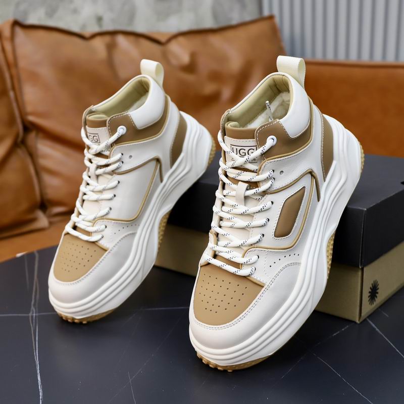 UGG White & Tan Chunky-Sole High-Top Sneakers